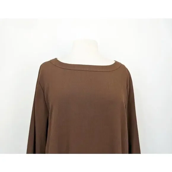 Linea Louis Dell'Olio Top Peasant Brown Pebbled Gauze Pocket Shirt Misses Size L - Picture 2 of 8